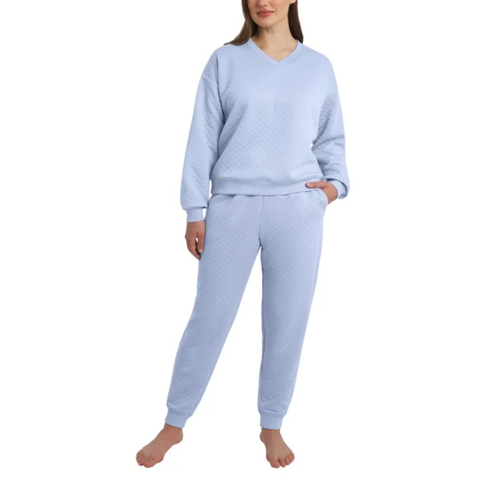 Lands' End Light Blue Quilted V-Neck Lounge Set